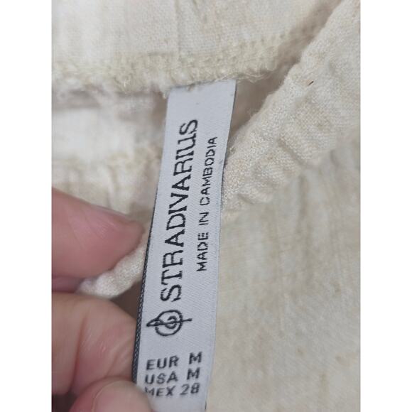 Stradivarius Flowy Cream-colored linen blend pants women's size M - Picture 4 of 8